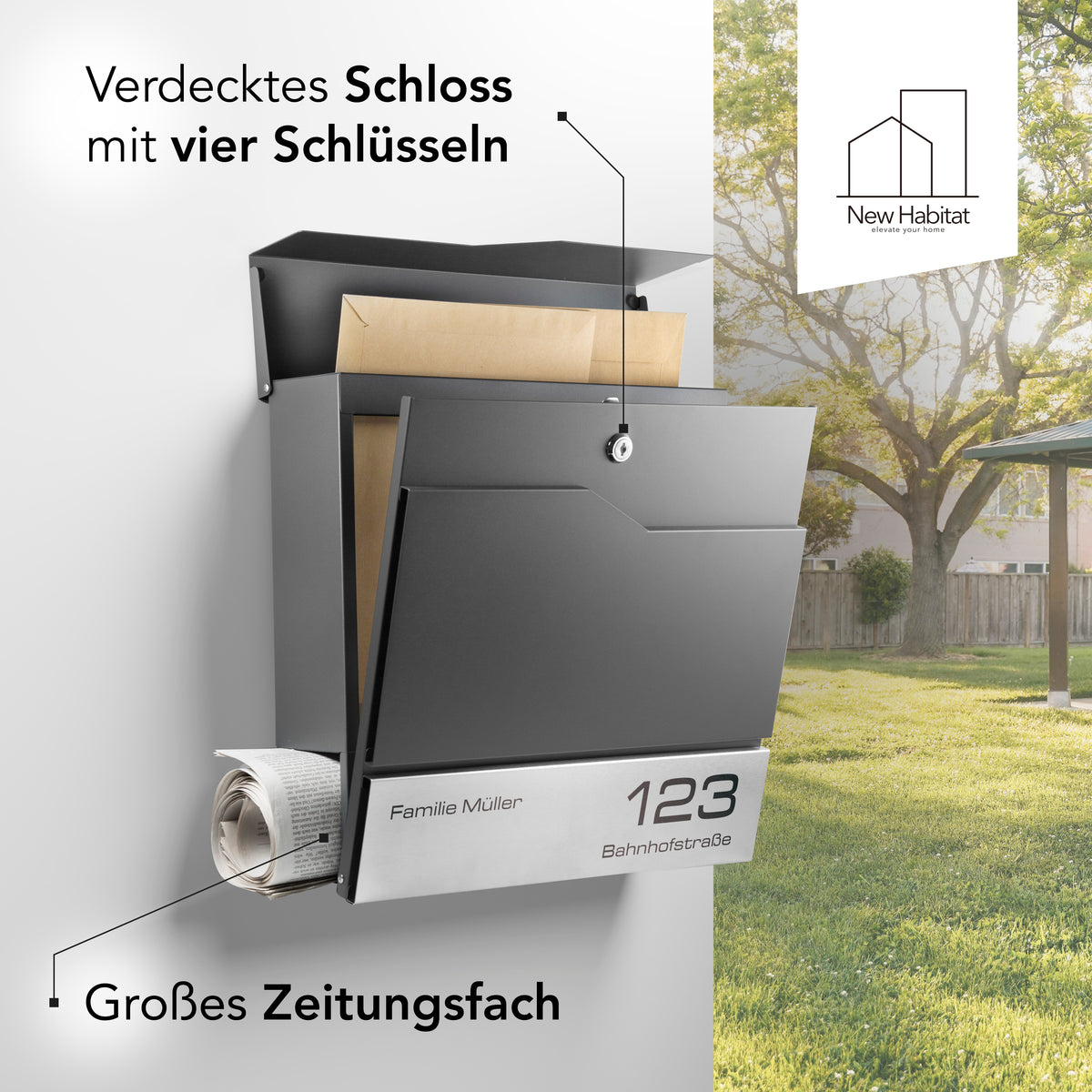 Briefkasten Manhattan mit Gravur — großzügig & robust aus Edelstahl
