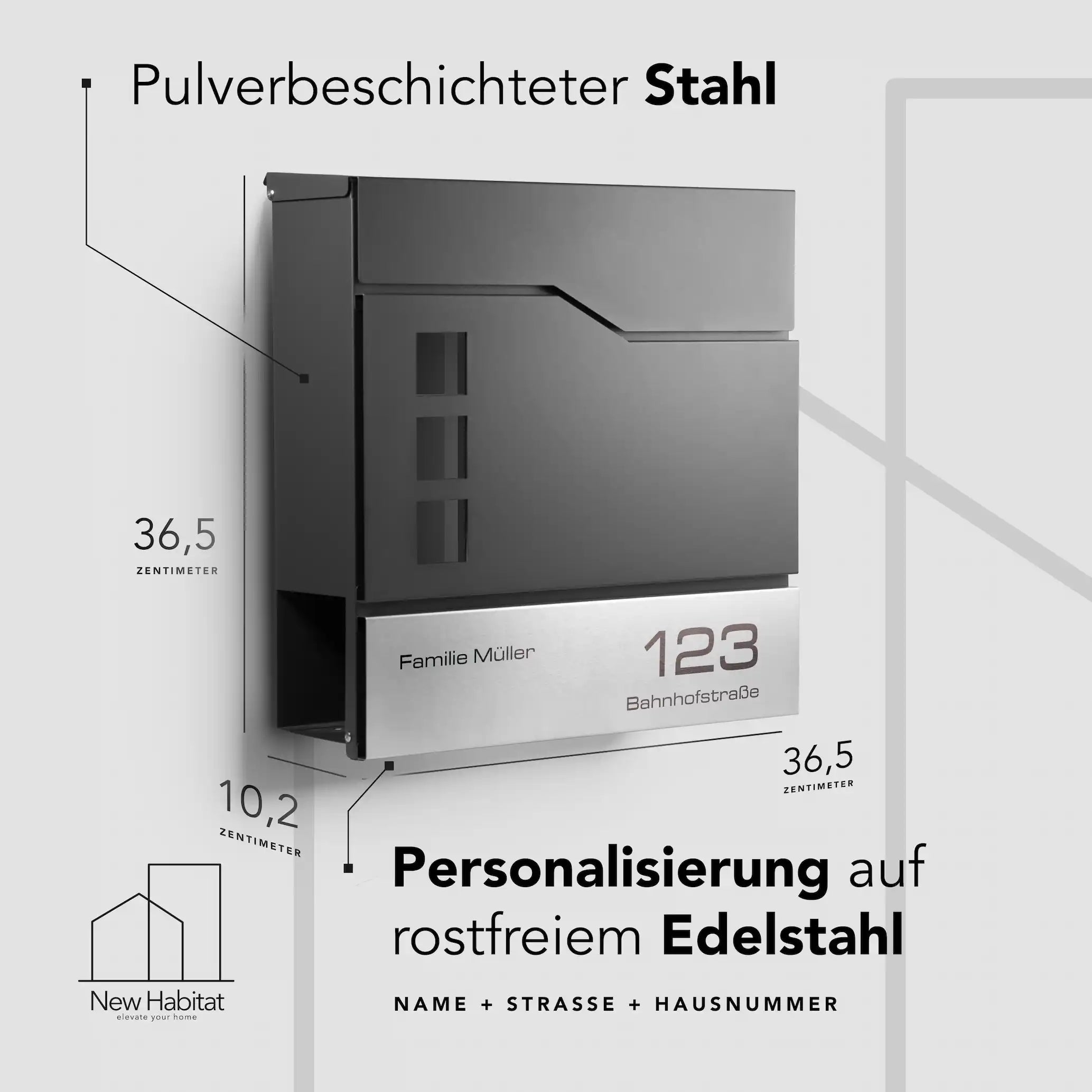 Briefkasten Stockholm mit Gravur — minimalistisch & rostfrei aus Edelstahl