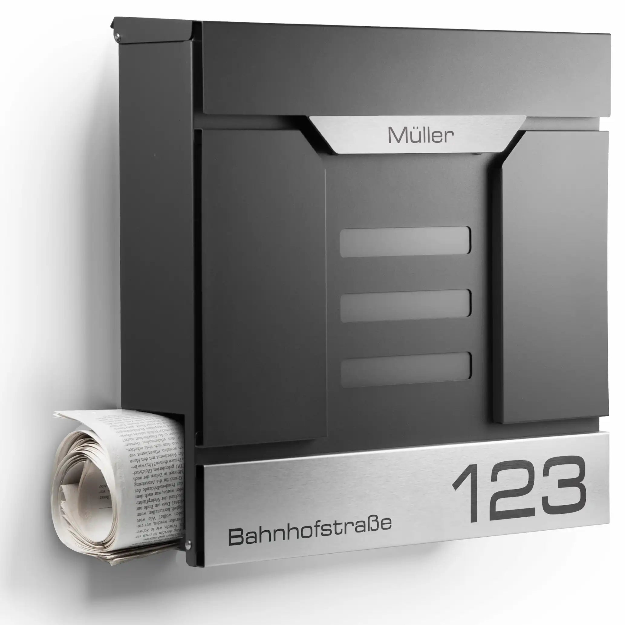 Briefkasten Mailand mit Gravur — Design Edelstahl Briefkasten mit Lasergravur personalisiert